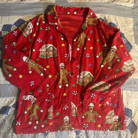 Nick and Nora Flannel Pajamas Large Red Christmas Gingerbread Sock Monkey - Picture 2 of 9